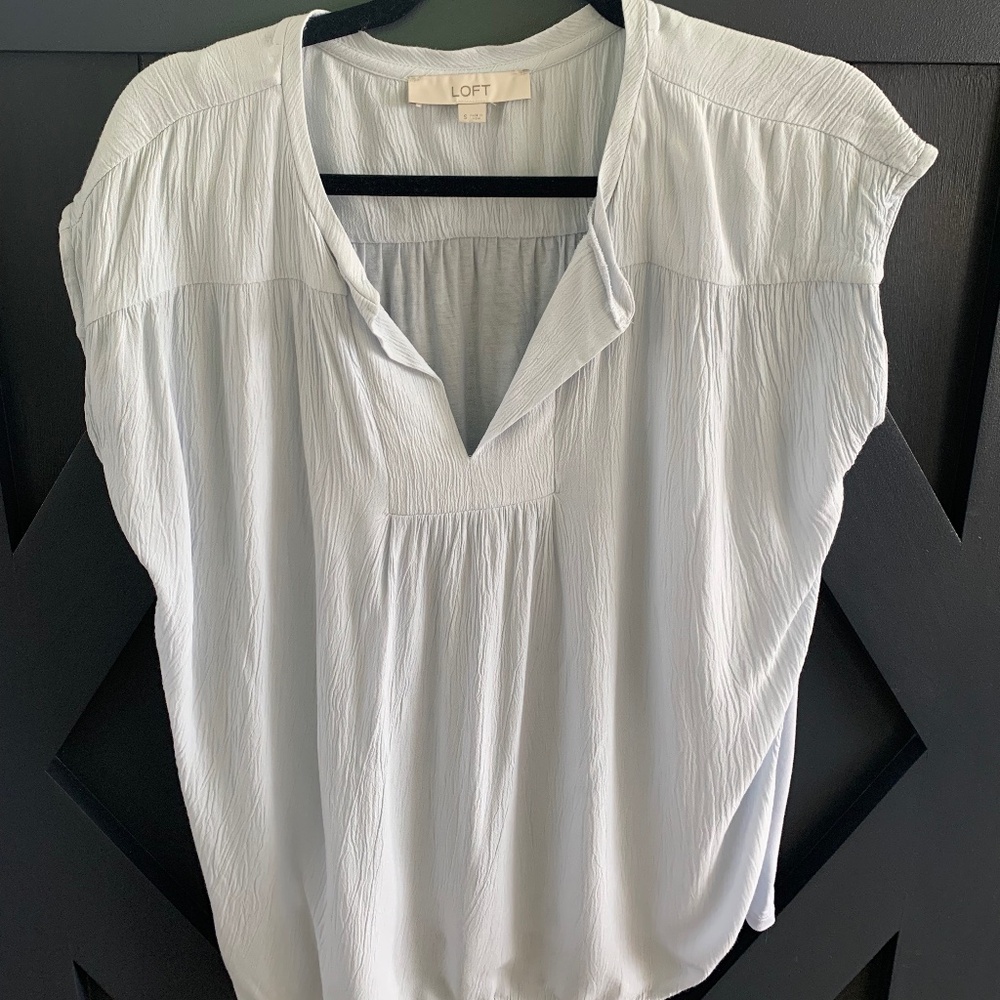 LOFT Ice Blue V-Neck Blouse